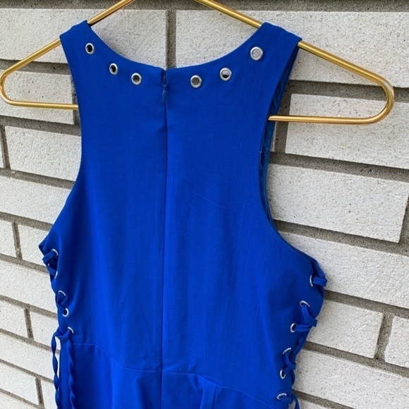 Parker Flynn Cobalt Blue Grommet Lace-Up Fit Flare Mini Dress S Cocktail Party - Picture 10 of 11